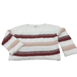 Gentle Fawn Striped Fuzzy Knit Sweater Women Size S White Pink Burgundy